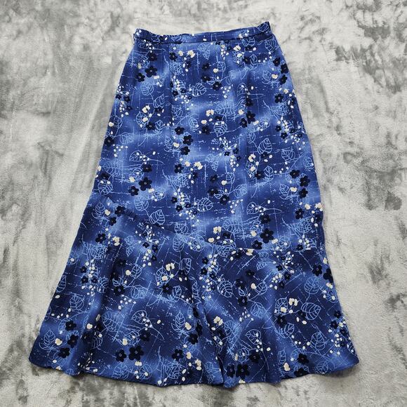 Vintage Sag Harbor Skirt Womens 12 Blue Floral Maxi Side Zip Lightweight Modest - Picture 3 of 8